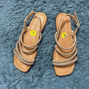 Mariella Italy Rose Gold Rhinestone Multi Bands Back Strap Sandals Size 9